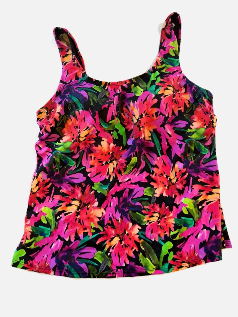 Swimsuits For All Floral Tankini Top - Black with Pink, Green & Orange